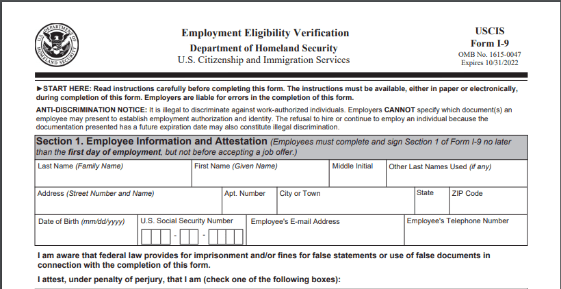 New Form i-9 2020
