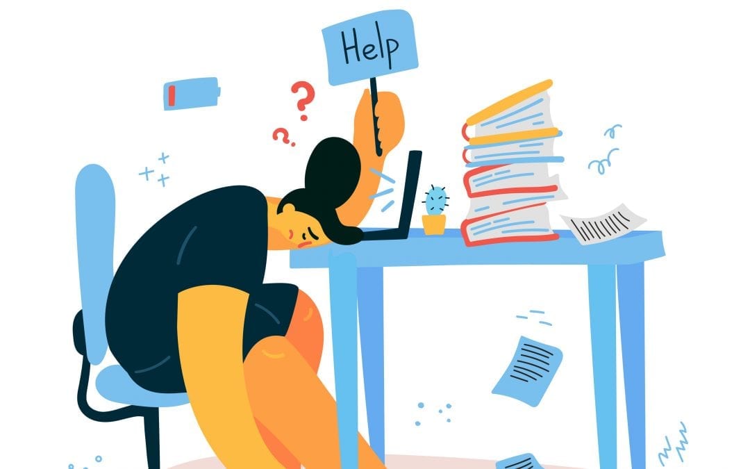 Emotional Burnout Woman Sitting At Her Working Place With Computer